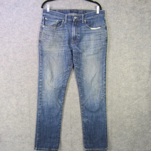 Lucky Brand Jeans Mens 32x32 Blue Denim Medium Wash Faded Whiskered Five Pocket - Picture 1 of 11